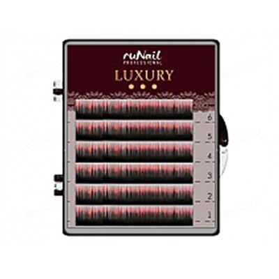 RuNail, Ресницы для наращивания Luxury, Ø 0,15 мм, Mix C, (№10,12,14), цвет: черно-красный, 6 линий