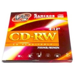 CD-RW 700Mb VS 80 4-12х 5 шт/бум. конверт (отгрузка кратно 5 шт) {Китай}