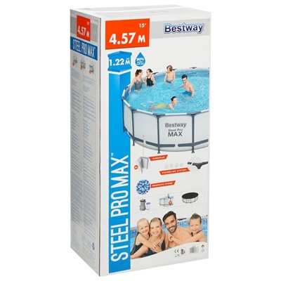 Бассейн каркасный Steel Pro MAX, 457 х 122 см, фильтр-насос, лестница, тент, 56438 Bestway