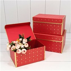 Набор подарочных коробок 3 в 1 прямоугольник 25*18*13.5 см С узором на магните красный 445026