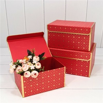 Набор подарочных коробок 3 в 1 прямоугольник 25*18*13.5 см С узором на магните красный 445026
