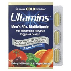 California Gold Nutrition Ultamins Men's 50+ Multivitamin with CoQ10, Mushrooms, Enzymes, Veggies & Berries, 60 Veggie Capsules