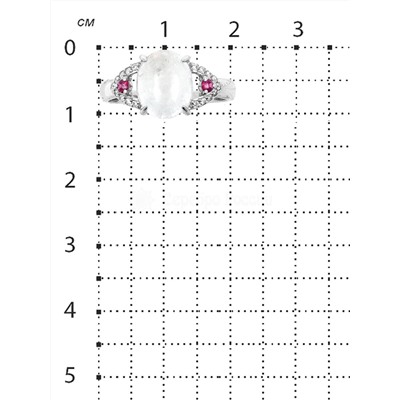 Кольцо из серебра с нат.лунным камнем, нат.розовым топазом и фианитами родированное