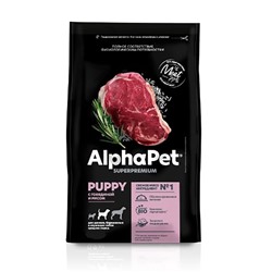 АльфаПет Сухой корм для щенков, беременных и кормящих собак средних пород 0,9 кг АГ
