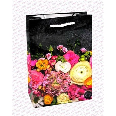 Пакет ламинированный подарочный бумажный 26*32*10 см Цветы 44787