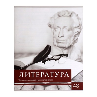 Тетрадь предметная Calligrata "Чёрное-белое", 48 листов в линию Литература, со справочным материалом, обложка мелованная бумага, блок №2, белизна 75% (серые листы)