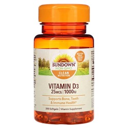 Sundown Naturals Vitamin D3, 25 mcg (1,000 IU), 200 Softgels