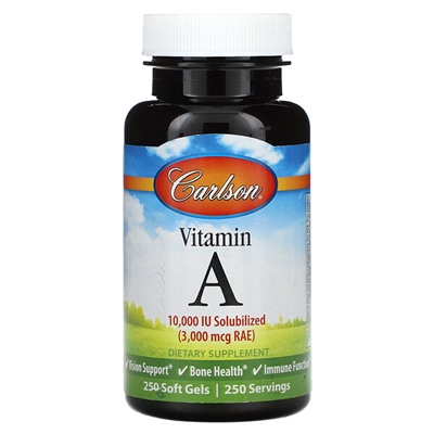 Carlson Vitamin A, 3,000 mcg RAE (10,000 IU), 250 Soft Gels