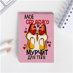 Блокнот «Мое сердечко мурчит для тебя » в клетку , формат А7, 16 листов.