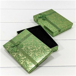 Подарочная коробка ювелирная С бантиком 16*12*3 см Цветы блестящие зеленый 443329