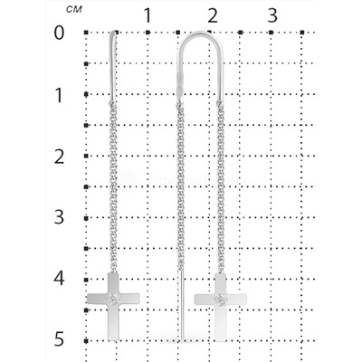 Серьги-продёвки длинные Кресты из серебра с фианитами родированные