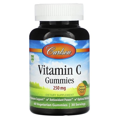 Carlson Vitamin C Gummies, Natural Orange, 125 mg, 60 Vegetarian Gummies