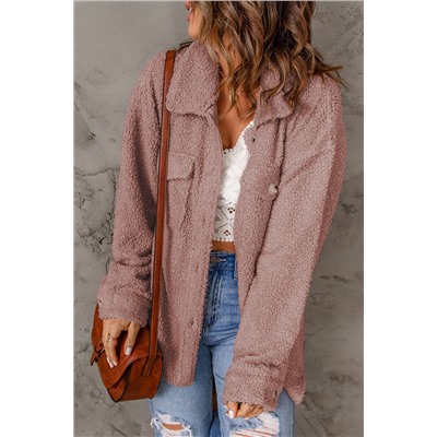 Pink Flap Pockets Button Front Jacket