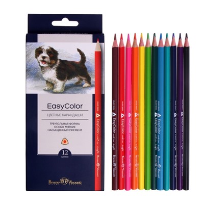 Карандаши 12 цветов BrunoVisconti Easycolor, трёхгранные, особо мягкие