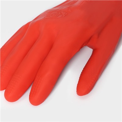 Перчатки хозяйственные латексные Доляна, размер L, 38 см, длинные манжеты, цвет красный