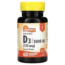 Sundance High Potency D3, 125 mcg (5,000 IU), 60 Quick Release Softgels