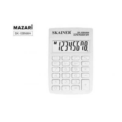 Калькулятор 8 разрядов SKAINER белый, карманный 58х88х10 мм SK-108NWH {Китай}