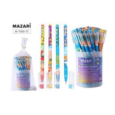 Ручка шариковая масляная "HAPPY FRUIT" синяя 0.7 мм M-7689-70 Mazari {Китай}