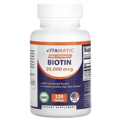 Vitamatic Biotin, Max Strength, 20,000 mcg, 120 Tablets