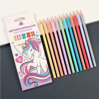 Цветные карандаши пастельные, 12 цветов, трехгранные, Минни Маус и Единорог