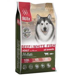 БЛИЦ Holistic корм ADULT BEEF & WHITE FISH беззерновой для собак Говядина & Белая рыба 1,5 кг АГ