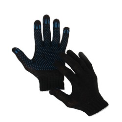 Перчатки, х/б, вязка 7 класс, 3 нити, размер 9, с ПВХ точками, чёрные