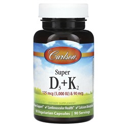 Carlson Super D3 + K2, 90 Vegetarian Capsules