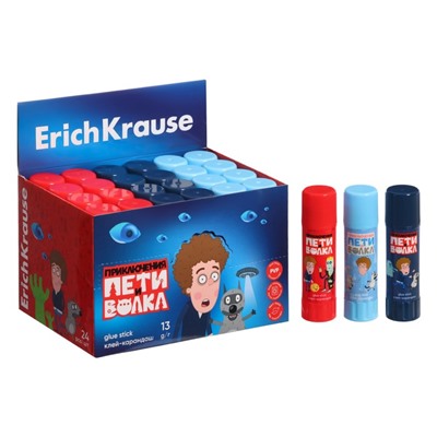 Клей-карандаш 13г ErichKrause EasyStick "Приключения Пети и Волка" PVP, экономичный расход, микс