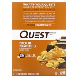 Quest Nutrition Protein Bar, Chocolate Peanut Butter, 12 Bars, 2.12 oz (60 g) Each