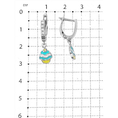 Серьги из серебра с эмалью и фианитами родированные