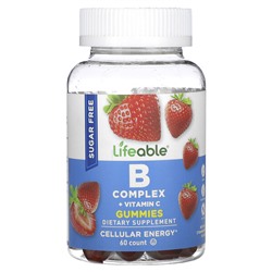 Lifeable B Complex + Vitamin C Gummies, Natural Strawberry, Sugar Free, 60 Gummies