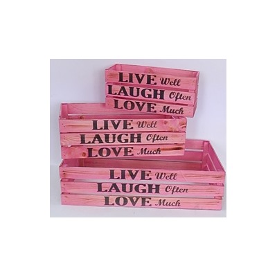 Набор деревянных интерьерных ящиков 3в1 (50*30*12 см) 'Live' пастельный розовый 230943