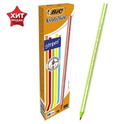 Карандаш чернографитный (простой) НВ, BIC Evolution Stripes, заточенный, пластиковый, без ластика, шестигранный, цветной корпус в полоску