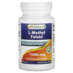 Best Naturals L-Methyl Folate, 15,000 mcg, 60 Tablets