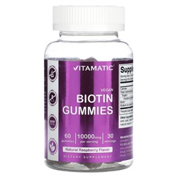 Vitamatic Vegan Biotin Gummies, Natural Raspberry, 5,000 mcg, 60 Gummies