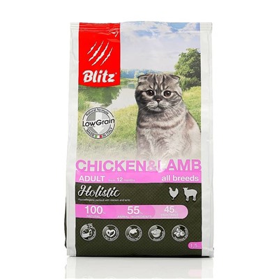 БЛИЦ Holistic корм ADULT CAT CHICKEN & LAMB низкозерновой для кошек Курица&Ягненок 1,5 кг АГ