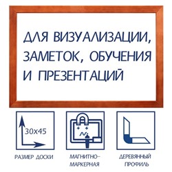 Доска магнитно-маркерная А3, 30х45 см, Calligrata, в деревянной рамке (морилка темная)