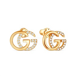 Серьги-пусеты из золочёного серебра с фианитами - GG 925 пробы 4-579з200