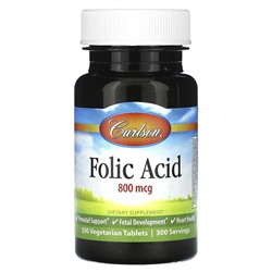 Carlson Folic Acid, 800 mcg, 300 Vegetarian Tablets