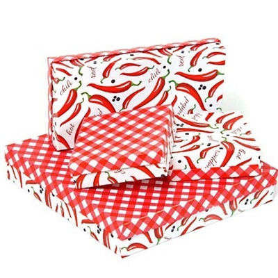 Набор подарочных коробок 4 в 1 прямоугольник 25*25*4.5 см Перец чили и красные ромбы 550557