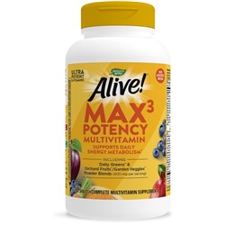 Nature's Way Alive! Max3 Potency Multivitamin - B-Vitamins - No Added Iron -- 180 Tablets