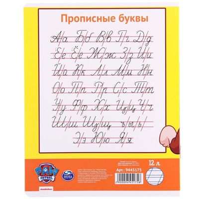 Тетрадь в косую линейку 12 листов, 5 видов МИКС, обложка мелованный картон, Щенячий патруль