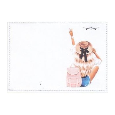 Обложка для паспорта натуральная кожа, цветной рисунок по коже "Девушка и самолет" 1,2-003-0 ПОЛИГРАФДРУГ {Россия}