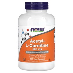 NOW Foods Acetyl-L-Carnitine, 500 mg, 200 Veg Capsules