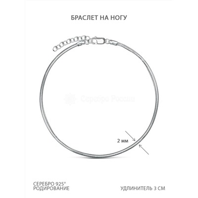 Браслет из серебра родированный (на ногу) - Снейк 2108R190L24