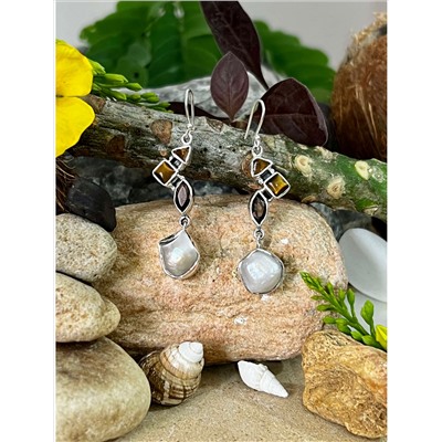 Серебряные серьги с Жемчугом Бива, 10.04 г; Silver earrings with Biwa Pearls, 10.04  g