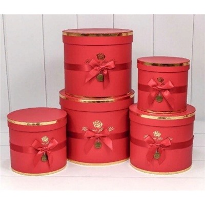 Набор подарочных коробок 5 в 1 цилиндр 22.5*19.5 см Flowers for you красный 442305к