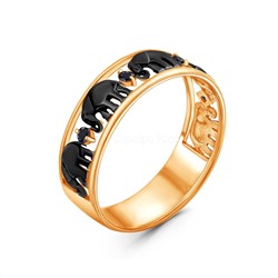 Кольцо из золочёного серебра с чёрными фианитами и родированием - Пять слонов