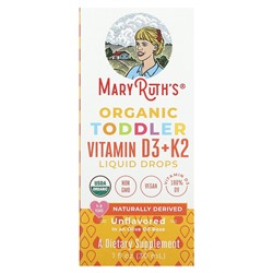 MaryRuth Organics Organic Toddler Vitamin D3 + K2 Liquid Drops, 1-3 Years, Unflavored, 1 fl oz (30 ml)