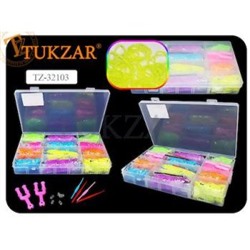 Цветные резиночки для плетения 2400 резинок, светящиеся + крючок,S-клипсы,рогатка, в пластиковом контейнере TZ-32103 Tukzar {Китай}
